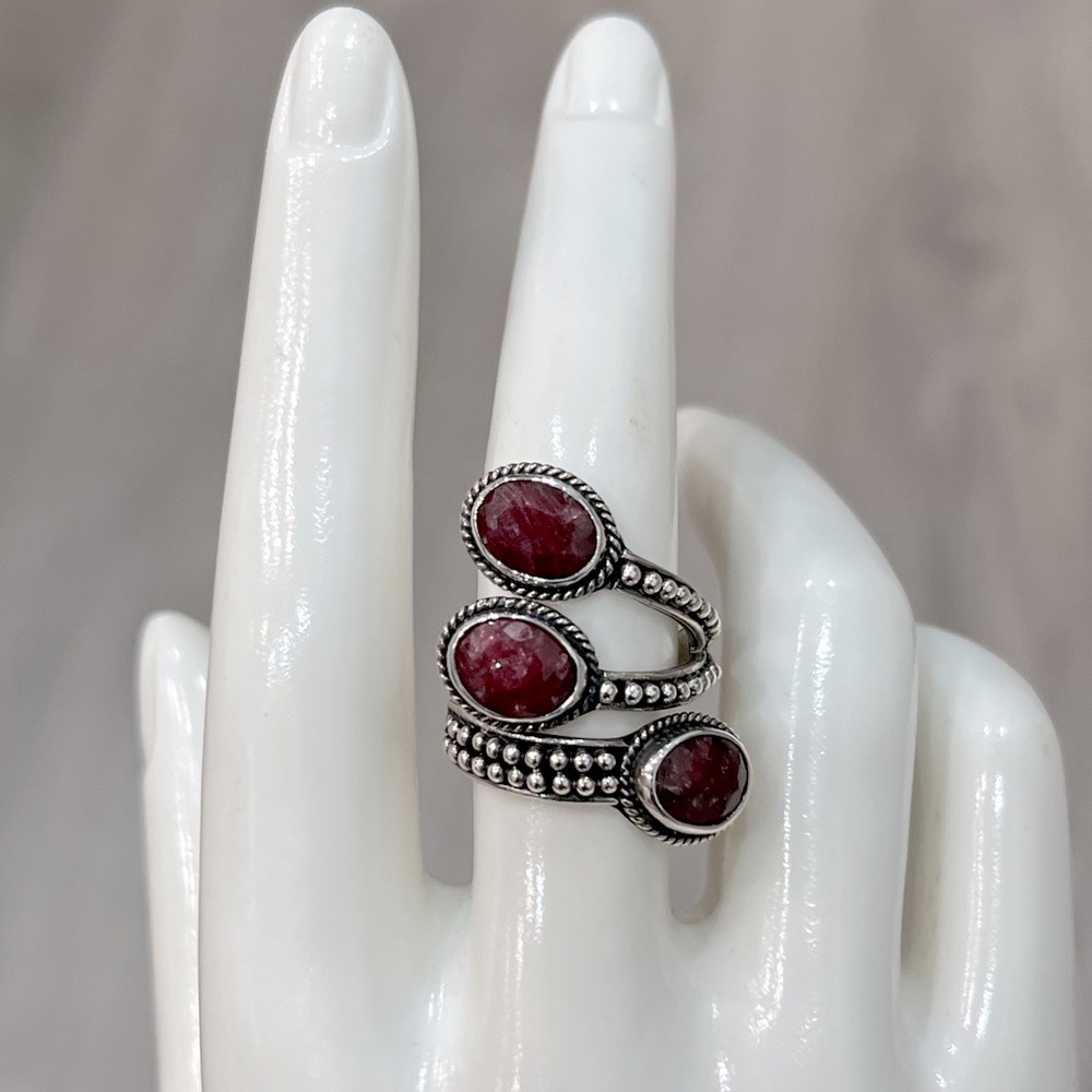 Ruby Sterling Silver Bypass Ring - image 2